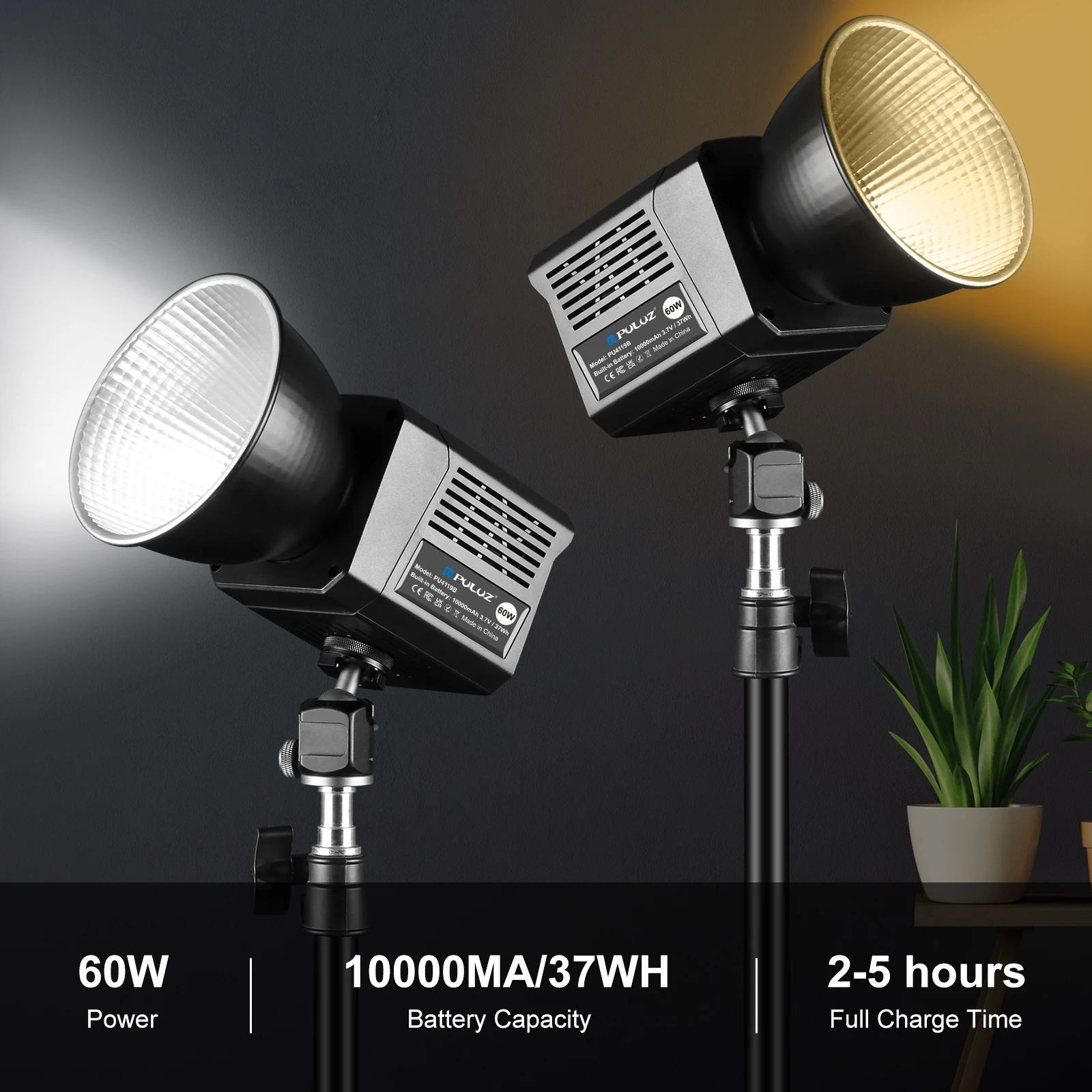 Светодиодная лампа PULUZ 60W COB 2500K-6500K два цвета профессиональная студийная для
