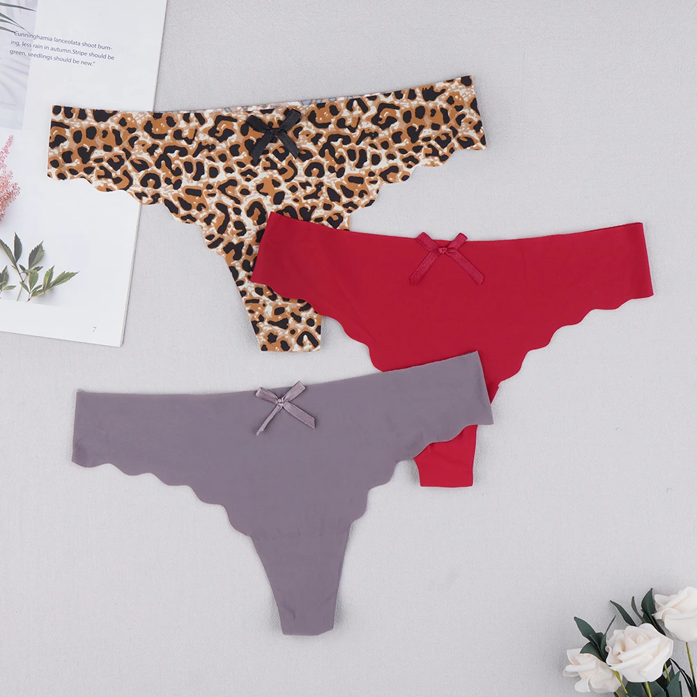 

Женские стринги из ледяного шелка, бесшовные стринги, сексуальное однотонное нижнее белье, трусики бикини с низкой талией, брифы для дам