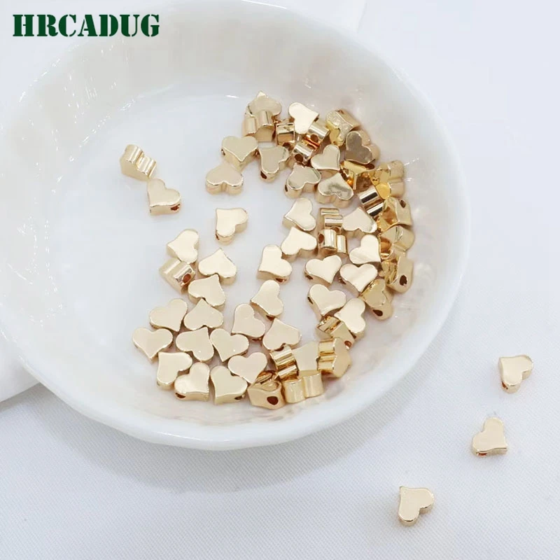 18K Gold Plated Small Love Heart Bead Bracelet Necklace Beaded Material Separation Beads DIY Jewelry Making Supplies Bulk Beads