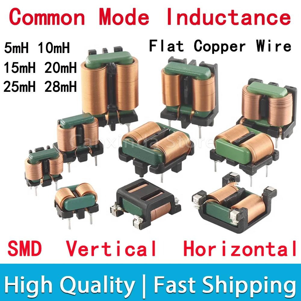 

2PCS Common Mode Inductance Inductor Flat Copper Wire Filter EMI Magnetic Toroidal Coil 5mH 10mH 15mH 20mH 25mH Vertical SMD