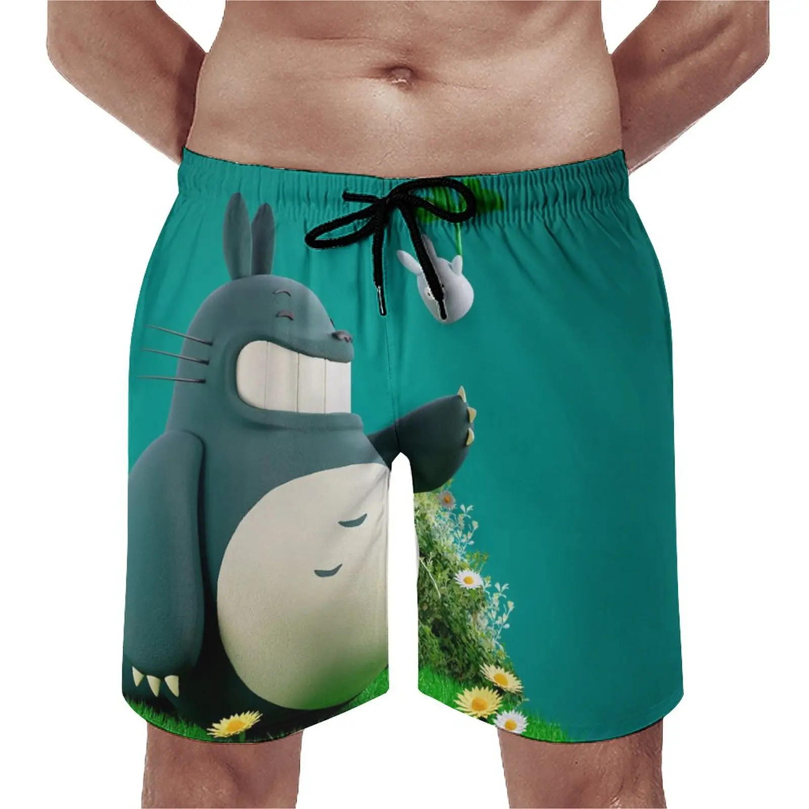 

My Neighbor Totoro Chibi Board Shorts Lotus Leaf Flying Beach Short Pants Hot Sale Men Cute Custom Swim Trunks Big Size 3XL