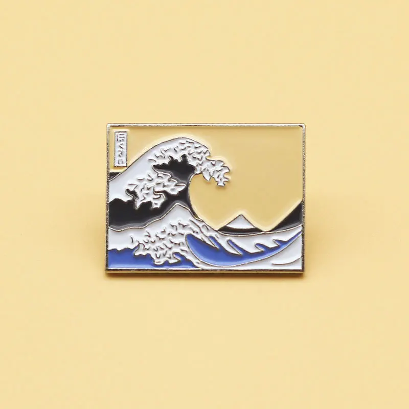 

XM-funny Surfing Metal Badge Wave Art Brooch Japanese Simple Cartoon Pin Anime Brooch