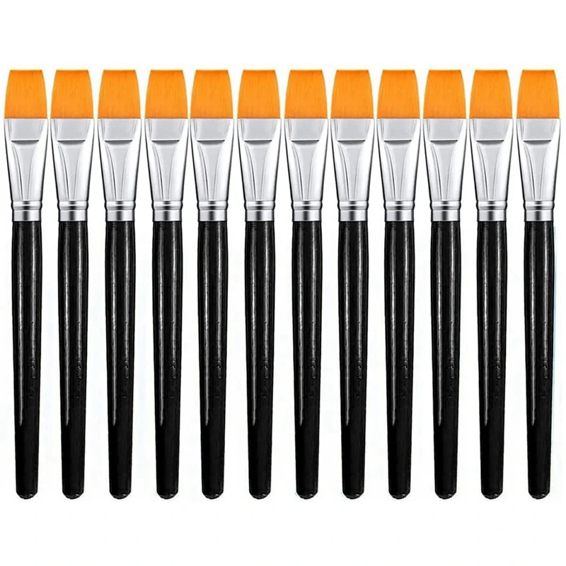 

12Pcs Paint Brush Flat Paint Brushes Synthetic Artist Painting Brush For Acrylic Watercolor Oil Gouache Painting