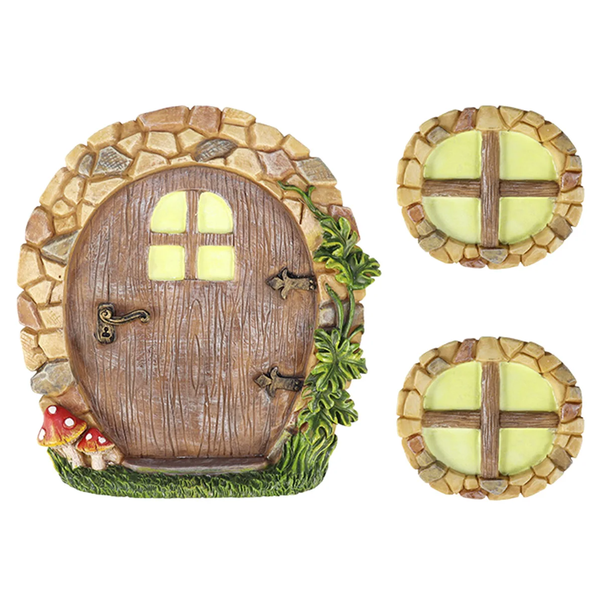 

L Glow in The Dark Fairy Door and Window Set Resin Mini Gnome Door Set Art Sculpture Decoration Miniature Fairy Garden Outdoor