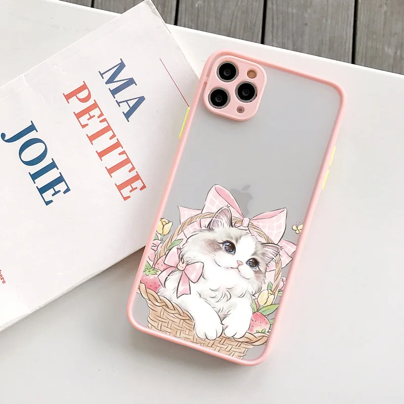 Cute Cat Animal Pattern Phone Case For iPhone 13 12 11 Pro Max Bow Cat Hard Shockproof Cover For iPhone 7 8 Plus SE 2020 XR X XS images - 6