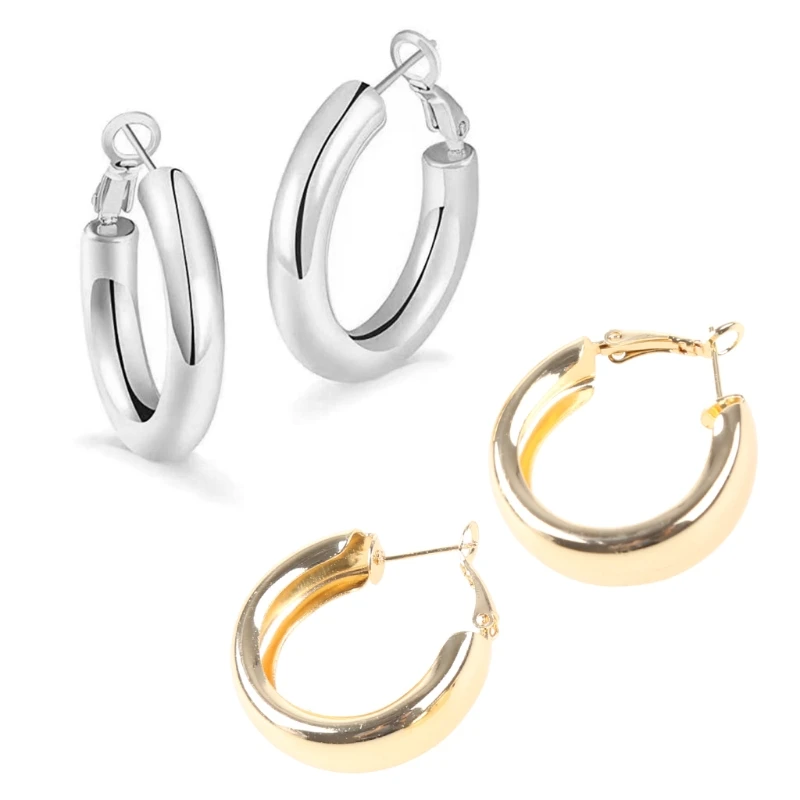 

Hoop Earrings Thick Gold Hoops Large Chunky Circle Earring for Women Girl with Copper Plated Sterling