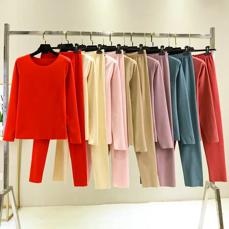 

2023 Winter Double-sided Velvet Traceless Heat Preservation Casual Underwear 2-piece Set Plus Thick Velvet Autumn Clothes Women