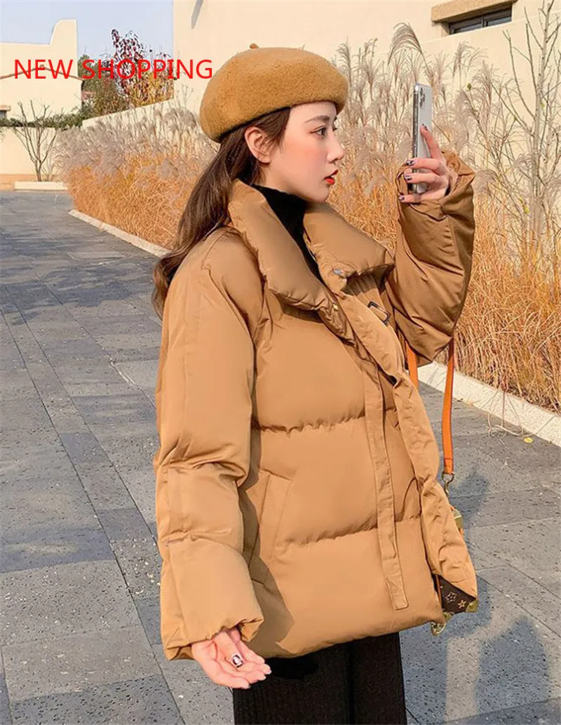 Solid Violet Color New Short Winter Jacket Women Warm Cotton Jackets Parkas Female Casual Loose Outwear Korean Padded Coats