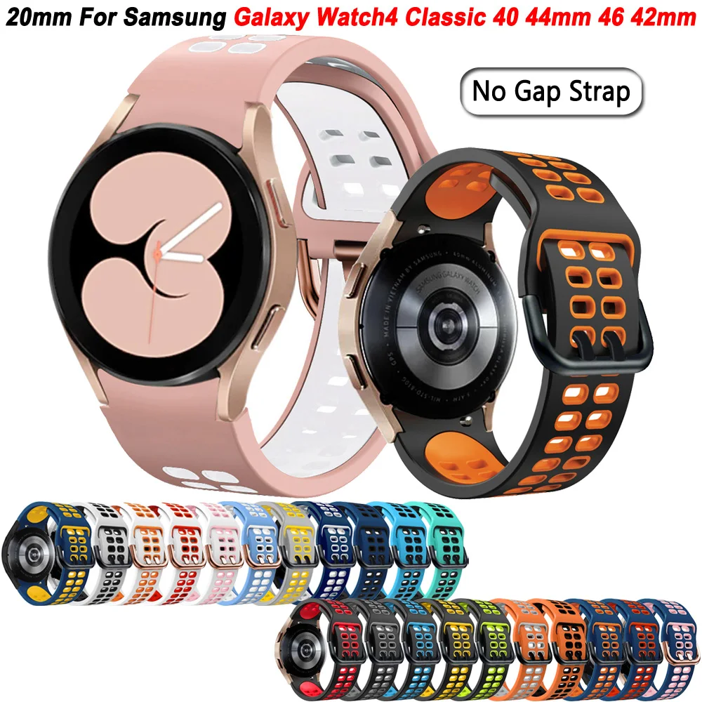 

Ремешок 20 мм для смарт-часов Samsung Galaxy Watch 4 Classic 46 42 мм, силиконовый Воздухопроницаемый браслет без зазора 40 44 мм