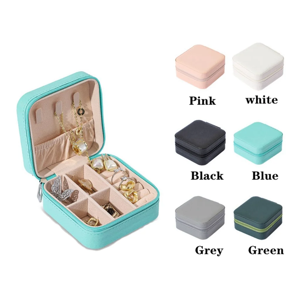 1PC Mini Jewelry Organizer Display Travel Jewelry Zipper Case Boxes Earrings Necklace Ring Portable Jewelry Box Leather Storage images - 6