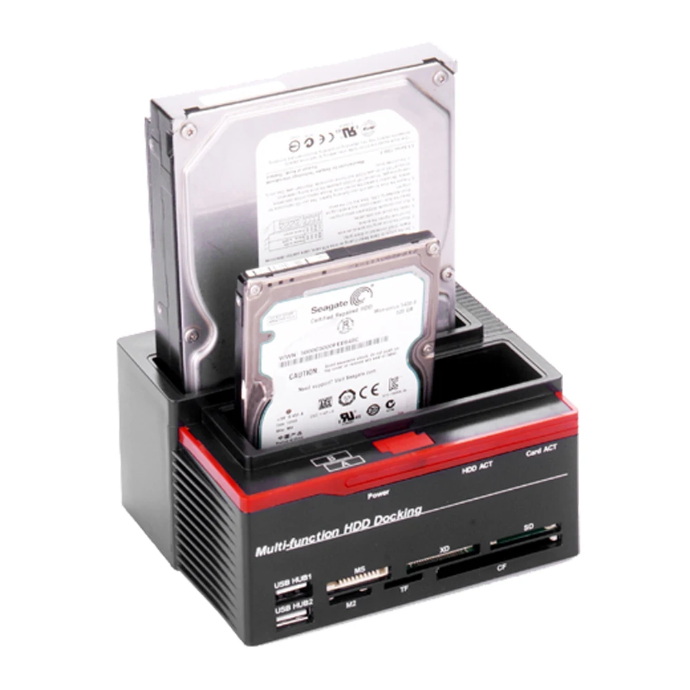 

New Version 2.5/3.5" SATA IDE HDD Docking Station Clone HDD Enclosure USB 2 Ports USB 2.0 Hub MS/M2/XD/CF/SD/TF Card Reader