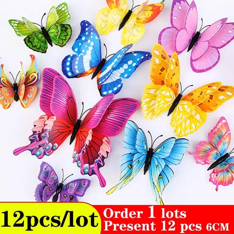 

Butterflies Wall Stickers home decor Multicolor Double Layer 3D Sticker 12Pcs/lot for decoration on the living room