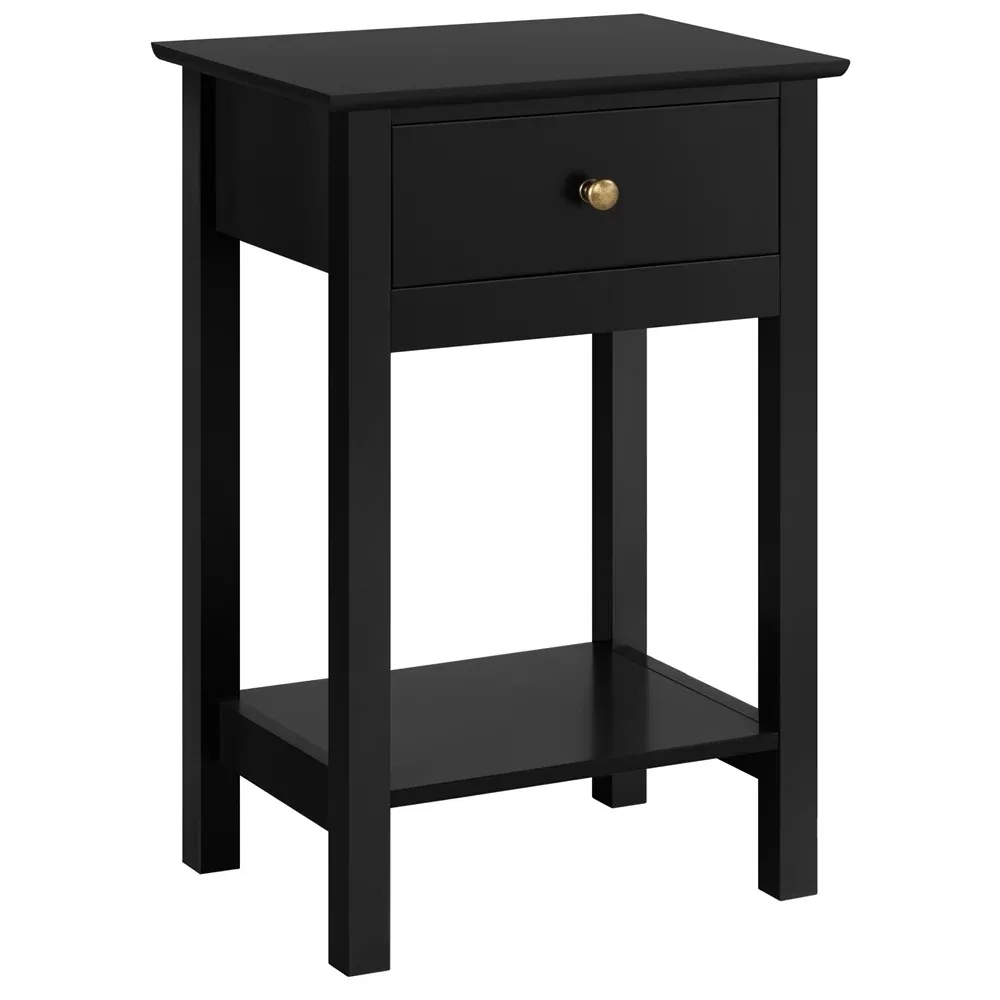 

Easyfashion Wooden Nightstand with Drawer & Shelf for Living Room,Black