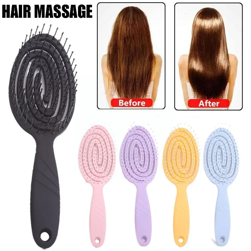 

Fashion Hollow Ribs Comb ABS Oval Tangled Massage Wet Hair Beauty Curly Hair Styling Tools Brushes Comb Solid Color Salon B D7F2