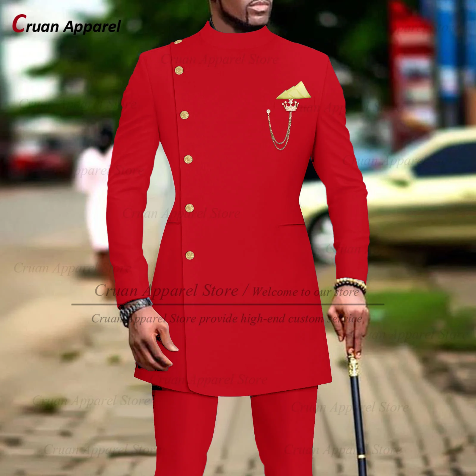 Мужской облегающий костюм Королевского синего цвета роскошная куртка с золотыми