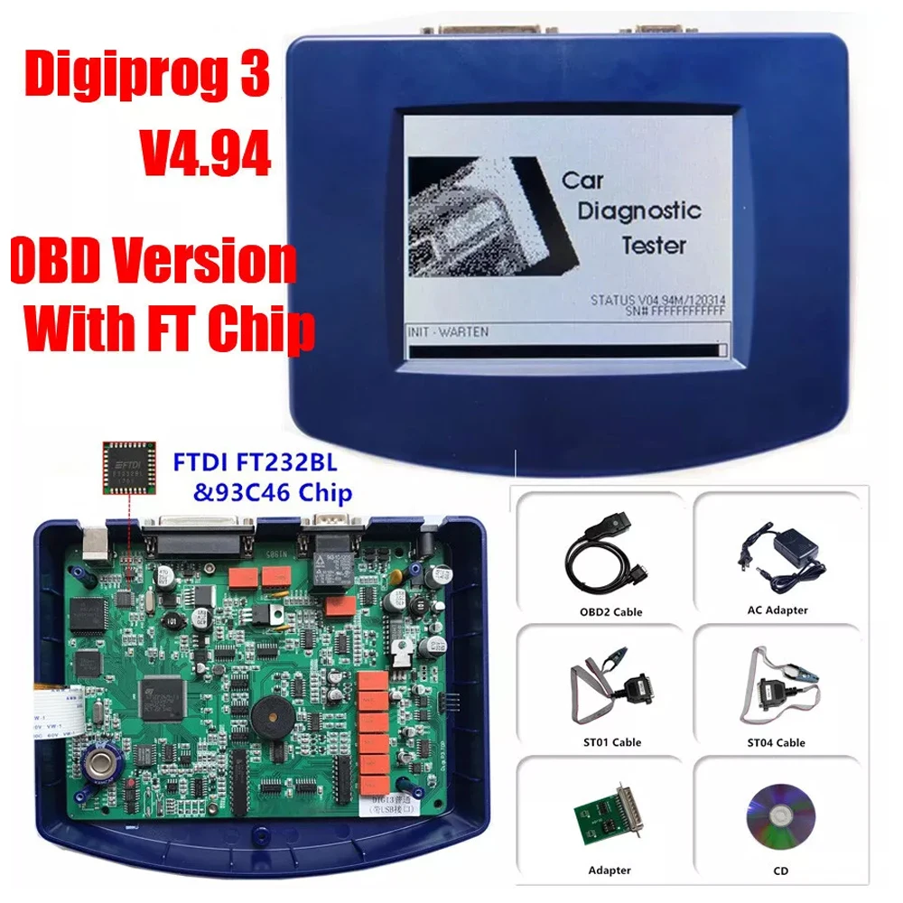 

Программатор Digiprog3 V4.94 ECU OBD2, диагностический инструмент Digiprog 3, с OBD-кабелями ST01 ST04, инструменты для ремонта коррекции автомобиля