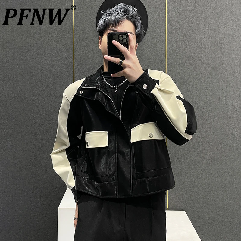 

Мужская куртка с воротником-стойкой, из ПУ кожи