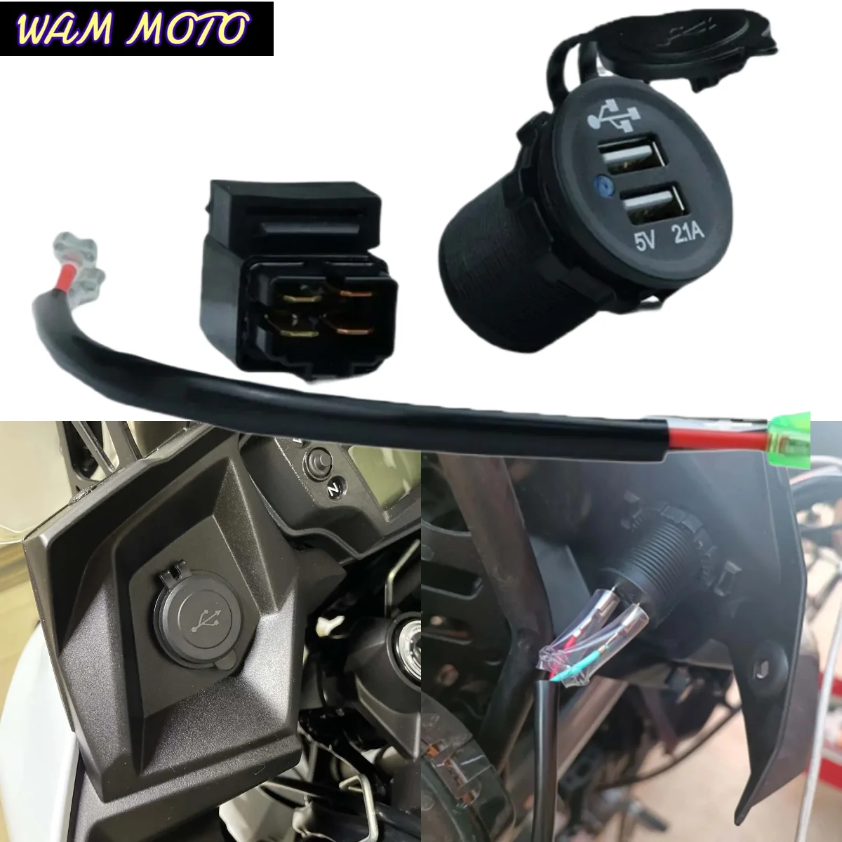 Фото Двойное USB-зарядное устройство для камеры и телефона с реле или Kawasaki Versys 650 1000 Versys-X300 Ninja 400 650 №1