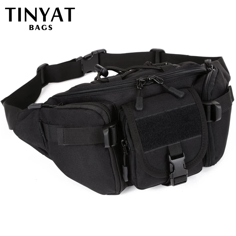 TINYAT Tactical Men's Waist Bag Waterproof Phone Military Belt Bag Pouch Large Black Outdoor Hiking Fanny Pack Fishing Crossbody
