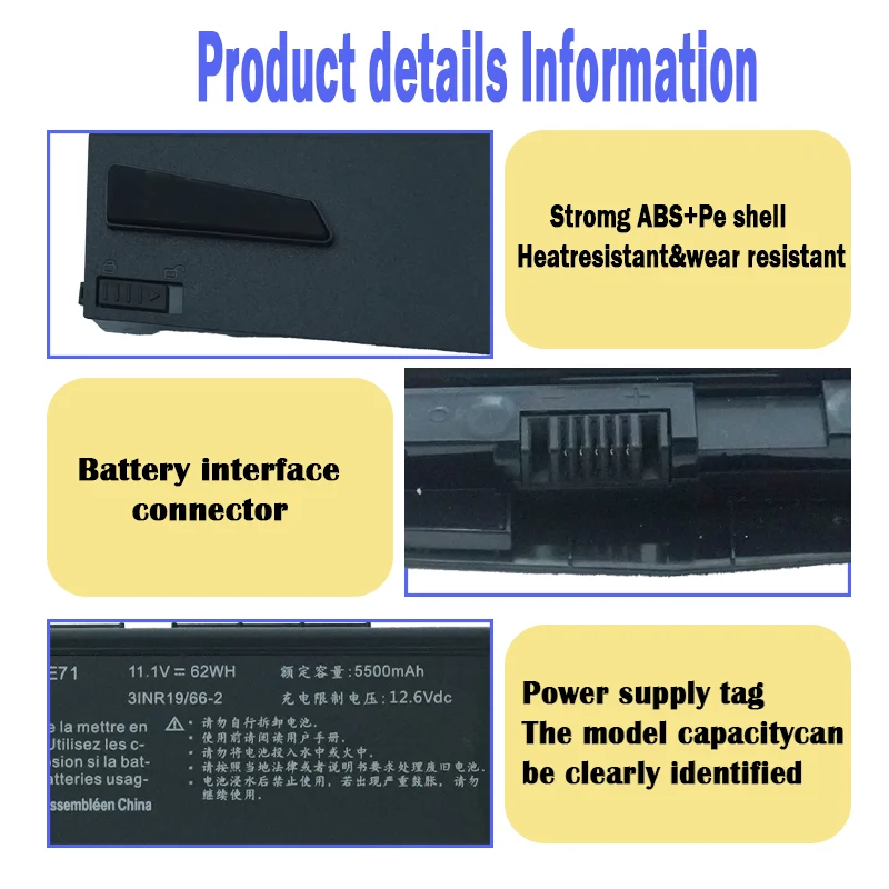 Фото N850BAT-6 Аккумулятор для ноутбука CLEVO N850 N850HC N850HJ N870HC N870HJ1 N850HN HASEE Z7M-KP7G1 Z7M-KP7S1 Z7M-KP7GT 11,1 В 62 Втч №3