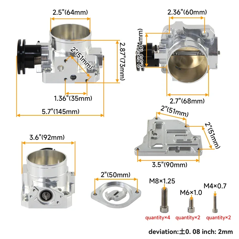Корпус дроссельной заслонки Silver Racing 2 5 &quot64 мм Pro Series Billet CNC 1994-1997 Подходит для Mazda