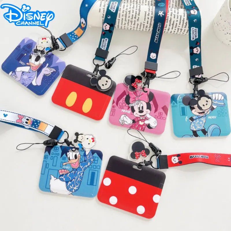 

Disney Credential Holder Mickey Mouse Long Rope Hanging Neck Horizontal Card Holders Keychain Cute Lilo & Stitch Id Card Holder
