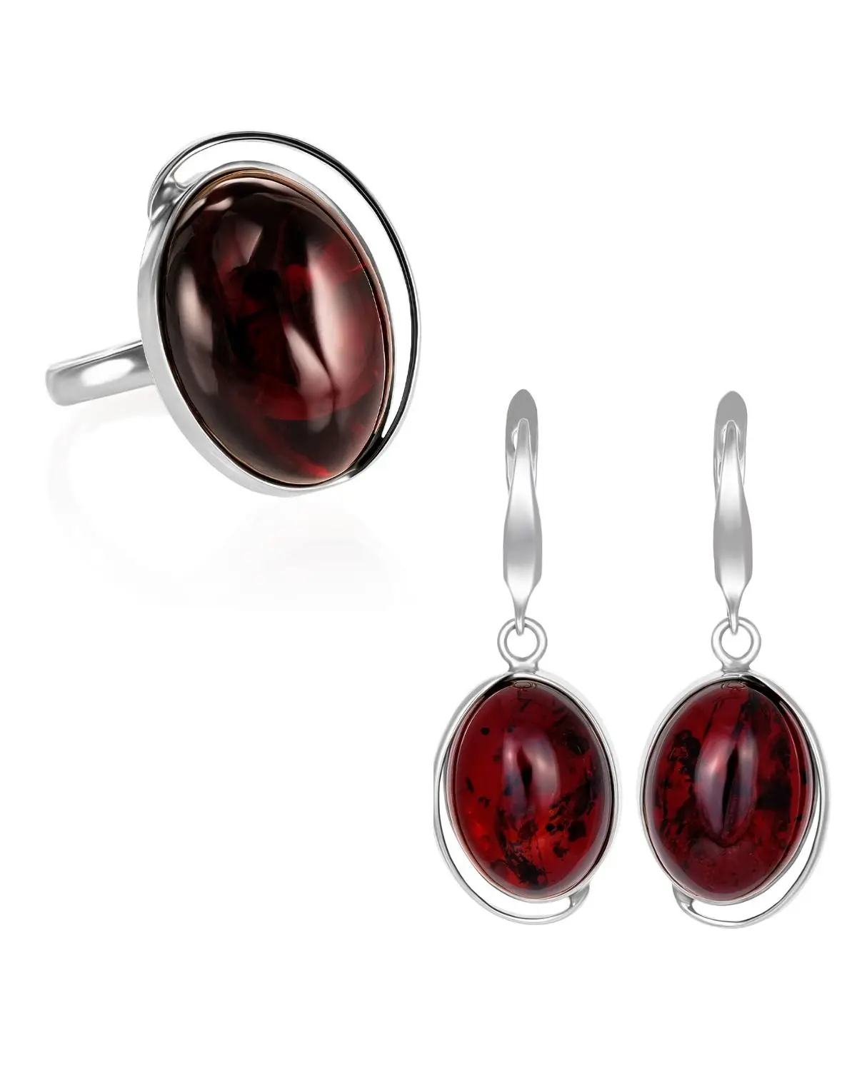 Комплект украшений из натурального янтаря Кольцо и Серьги для женщин ручная