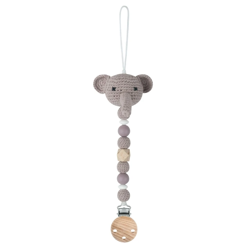 Cotton Elephant Pacifier Clip Crochet Bead Clip Teether Toy Baby Oral Product