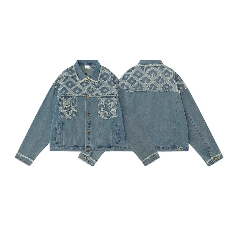 Yprsamerican Стиль Уличная одежда вышитая звезда моющаяся джинсовая куртка для мужчин