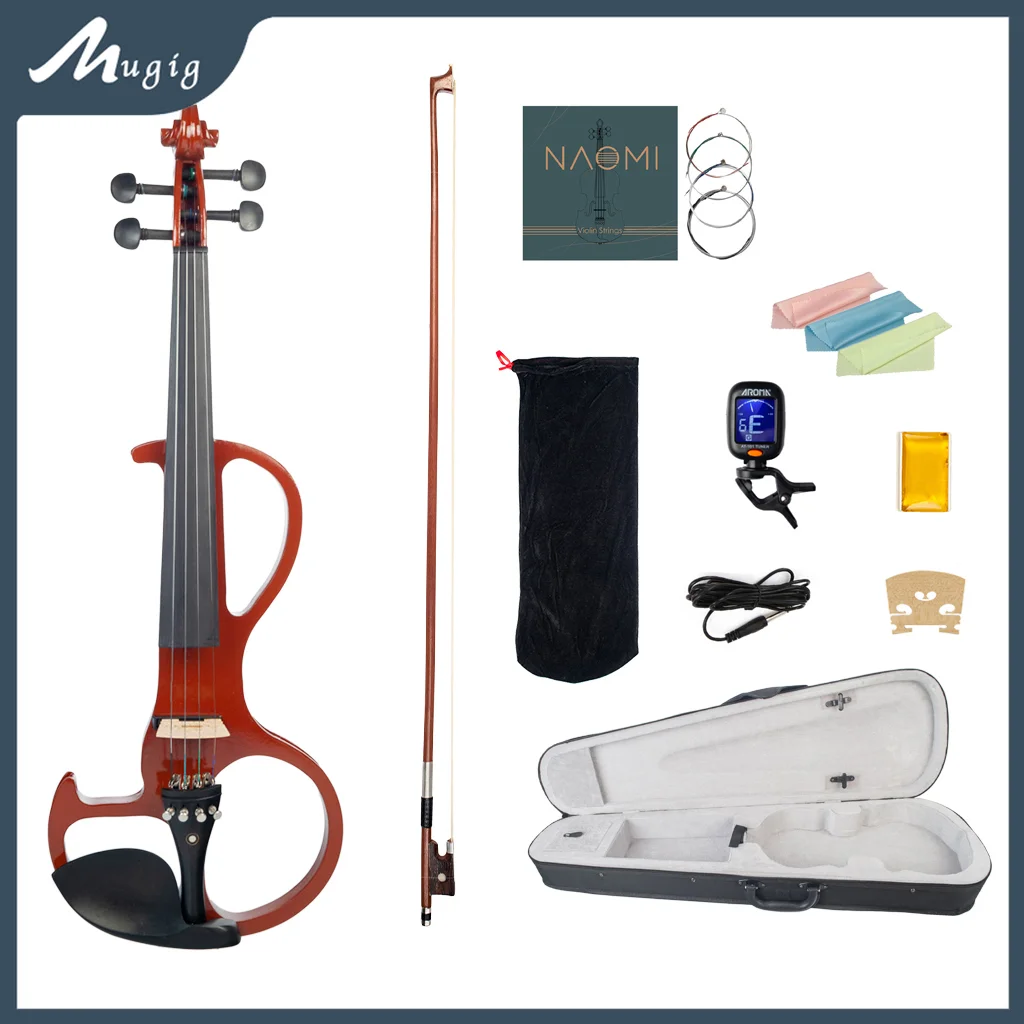 Mugig   Electric Violin 4/4 Solid Wood Silent Violin Ebony Fingerboard Pegs Full Size Electric Violin For Students And Beginners