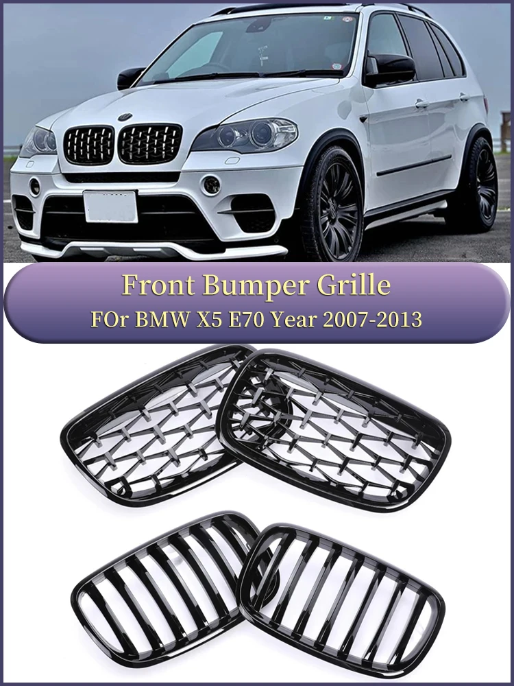 Фото BMW X5 X6 гоночная решетка радиатора xDrive E70 E71 2007-2013 передняя решетка почек карбоновая M цветная решетка для 35d 30i 50i аксессуары №1