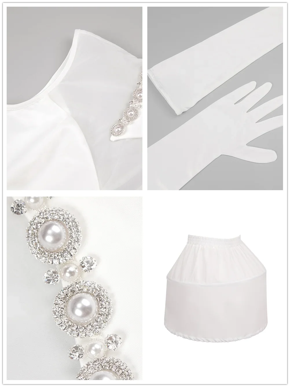 Элегантное бальное платье с белым жемчугом и цепочкой мини-платье перчатками