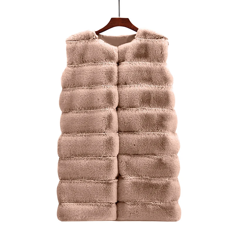 Faux Fur Coat Winter Women 2022 Fashion Causal Warm Slim Sleeveless Long Faux Fox Fur Vest Winter Furry Waistcoat Jacket