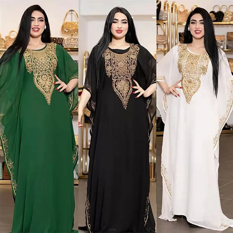 Muslim Robe Loose Embroidered Long Maxi African Dresses For Women Chiffon Elegant Ladies Clothes Muslim Suit With Lining 2 Piece