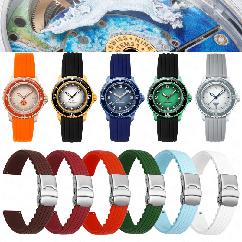 

New Strap for Blancpain X Swatch Joint Five Oceans Silicone Watch Band Men Women Diving Waterproof Quick Release Bracelet 22mm