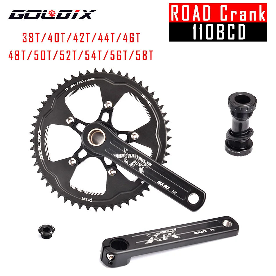 

GOLDIX Road Bike Folding Bike Hollow Sprockets Crankset 170/172.5/175mm 110BCD 38T-58T Crank Chainring with Bottom Bracket BB