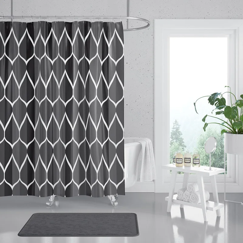 

Black Circle Modern Bath Curtain Shower Curtains Waterproof Bathtub Cover Extra Large Wide For Bathroom with Hooks