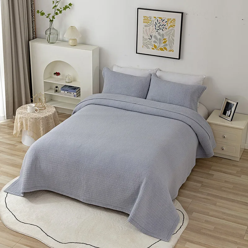 

CHAUSUB Solid Stripe Quilt Set 3PCS Bedspread on the Bed Cotton Bed Cover with 2 Pillowcase Queen Size Summer Blanket Coverlets