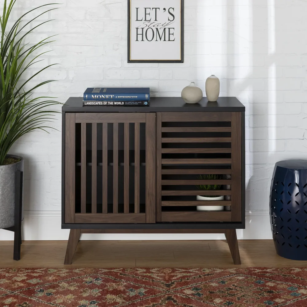 

Mid-Century Modern Accent Storage Cabinet, Black/Dark Walnut Furniture Decoration Classical Elegance Living Room Cabinets