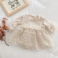 spring summer newborn baby girls dress long sleeve lace mesh baby bodysuit princess birthday party dress for 0 2years