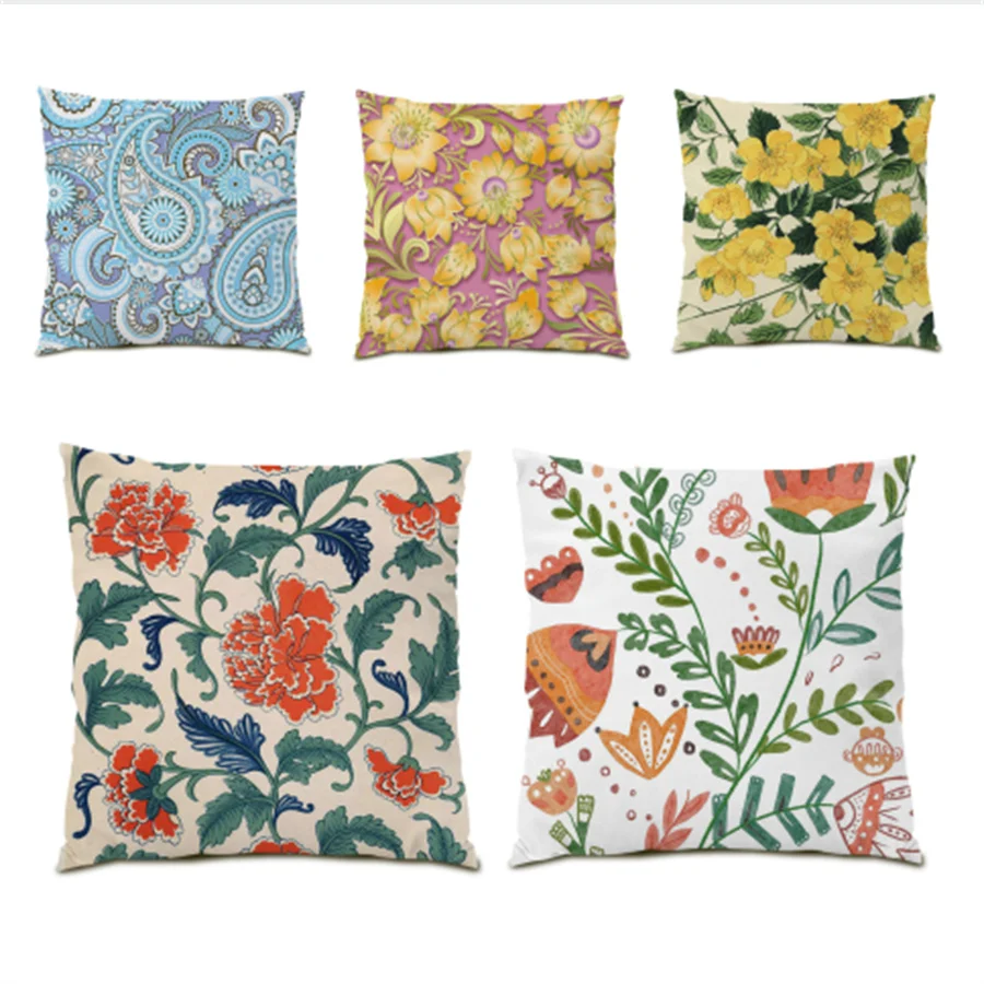 

Living Room Decoration Fashion Decorative Cushion Cover Beautiful Flower Home Pillow Cases Polyester Linen Velvet Fabric E0235