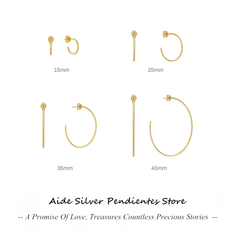 

AIDE 15 25 35 45mm Exaggerated C-shaped S925 Sterling Silver Stud Earrings For Men Women Simple Birthday Party Fine Jewerly Gift