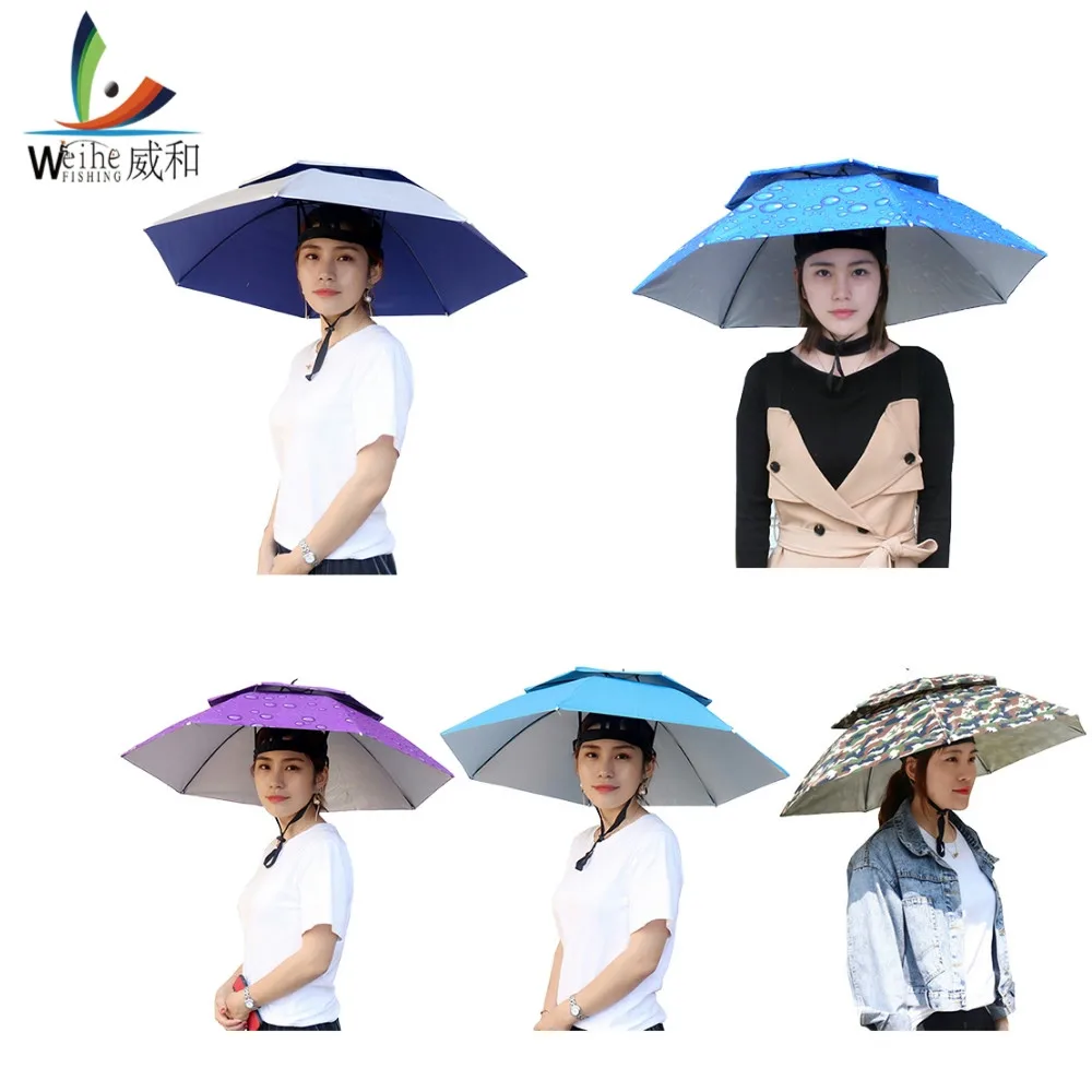 

Fishing Cap Umbrella Hat Hiking Beach Camping Headwear Cap Head Hats Foldable Sunscreen Shade Umbrella Headwear