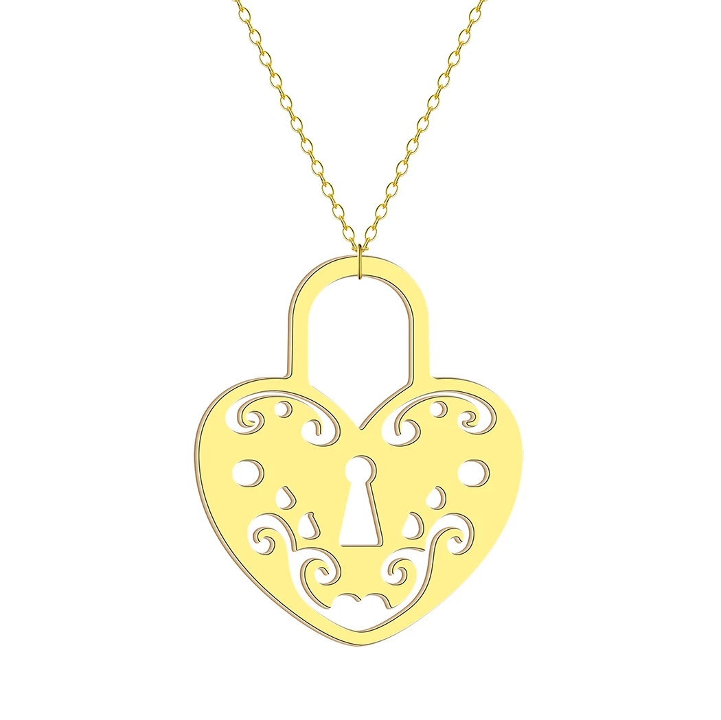

Vintage Lock Necklace Openwork Carved Lock Heart Charm Necklace for Women