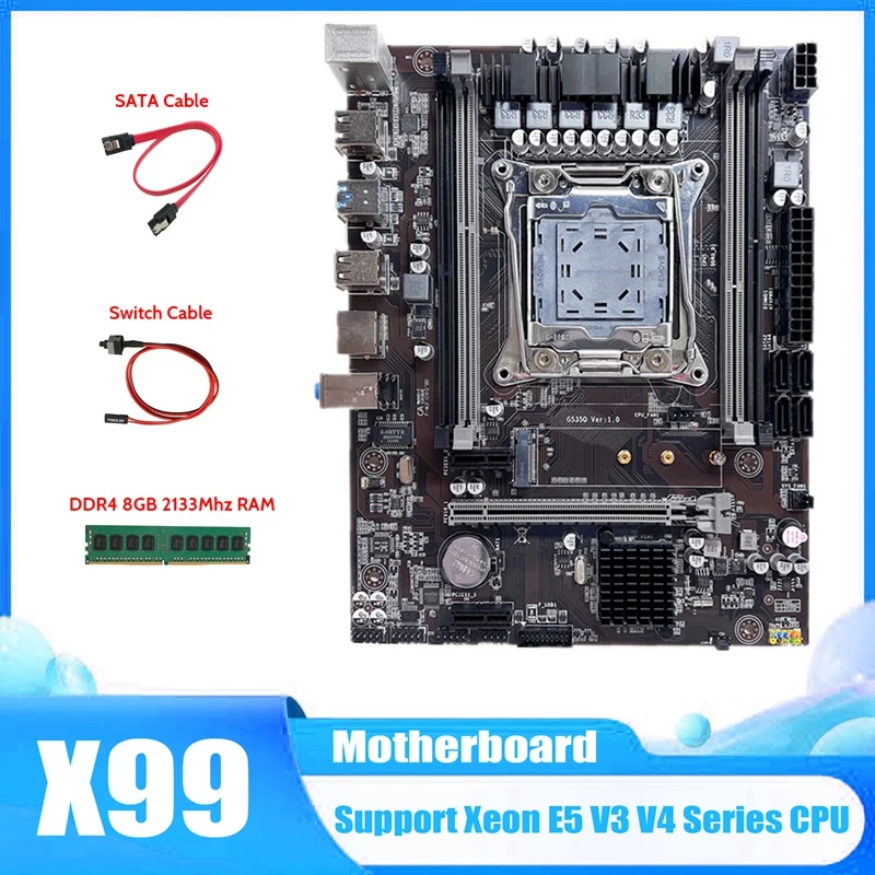 

X99 Motherboard LGA2011-3 Computer Motherboard Supports DDR4 ECC RAM With DDR4 8G 2133 Mhz RAM+SATA Cable+Switch Cable
