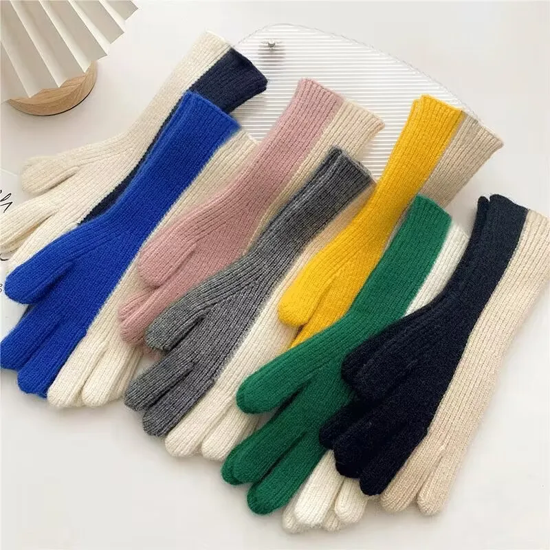 

Fashion Touch Screen Knitted Gloves Women Cashmere Gloves Women Thick Winter Gloves Touch Screen Knitted Two-tone Gloves 2022