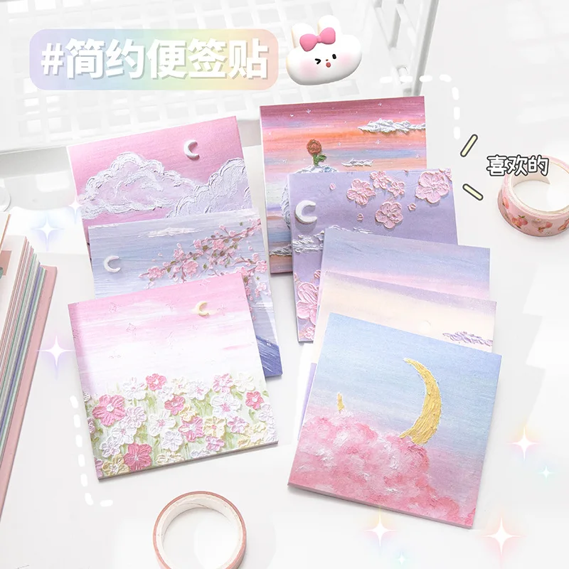 

200 Sheets Fresh Stereoscopic Oil Painting Light Spring Tearable Memo Pad for Scrapbooking Taking Notes Messages Planners