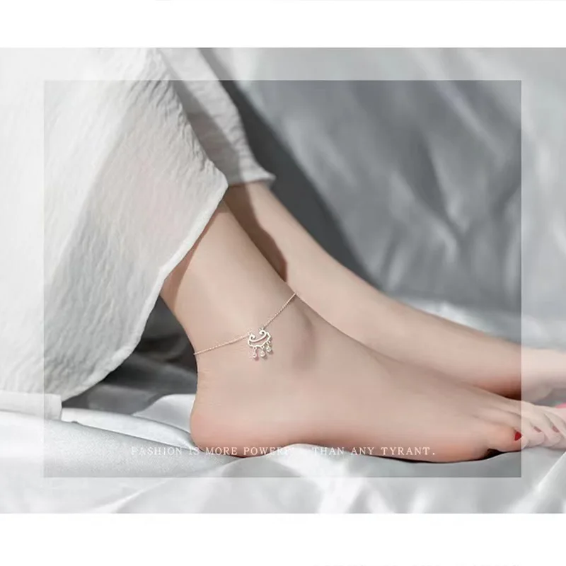 

S925 Sterling Silver Ruyi long-life foot chain female silver versatile safety foot lock ornament