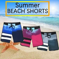 mens beach board shorts summer quick dry swimming surf beachwear male bodybuilding stretch horizontal strip loose sports shorts