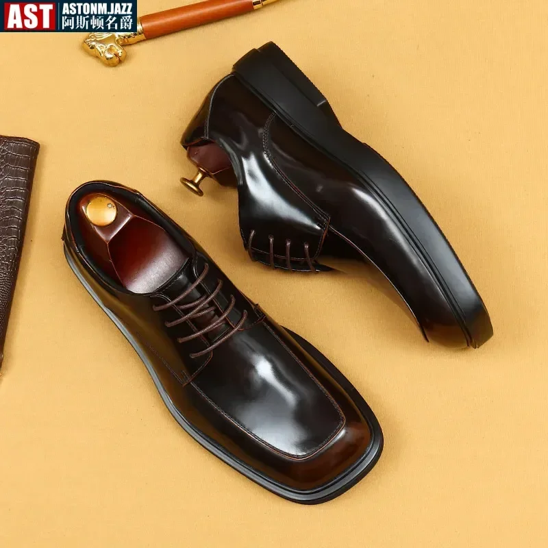 Мужские модельные туфли из лакированной коровьей кожи роскошные качественные